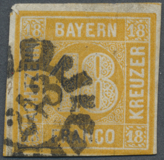 O Bayern - Marken Und Briefe: 1854, 18 Kreuzer Gelb Mit GMR "243" Mit Befund Sem BPP. Rechts Unten Win - Andere & Zonder Classificatie