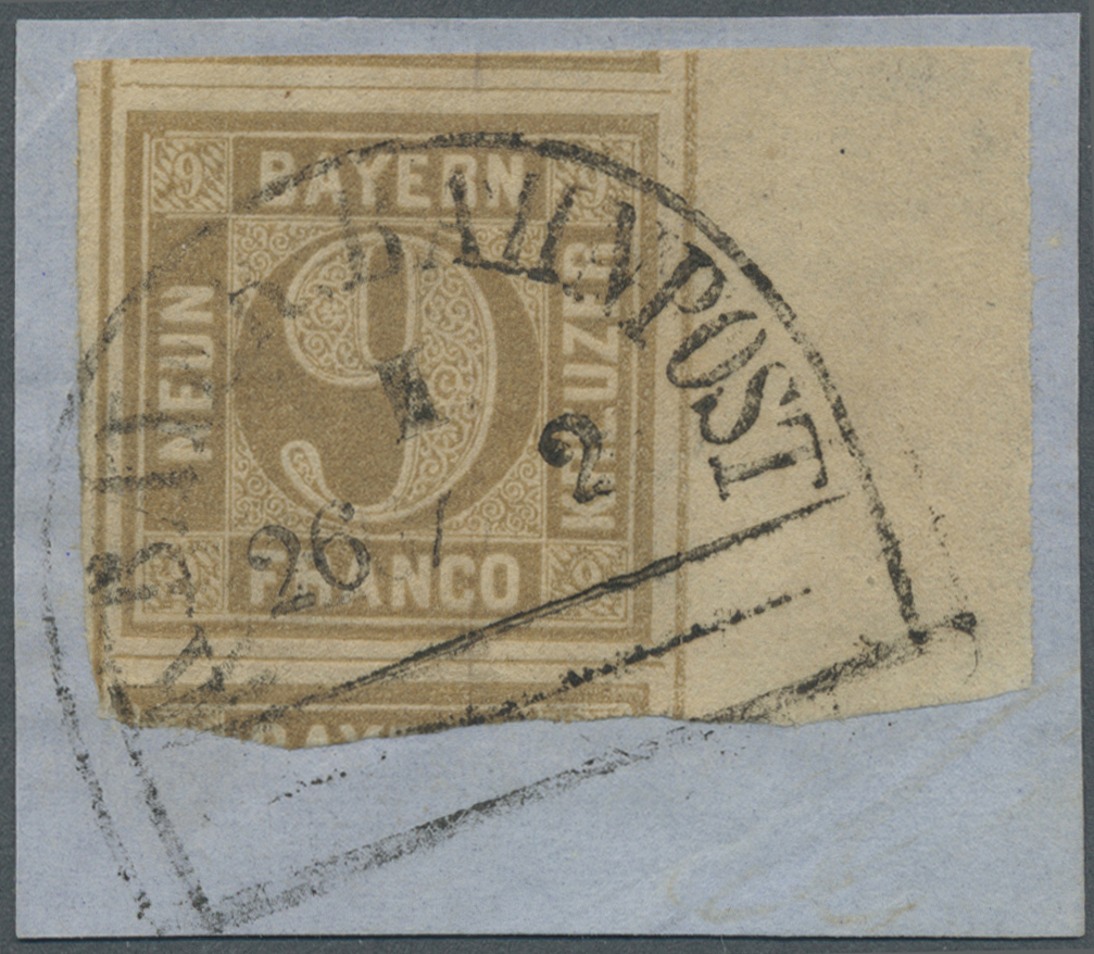 Brfst Bayern - Marken Und Briefe: 1862: 9 Kreuzer, Ockerbraun , Auf Dekorativem Briefstück übergehend Entw - Autres & Non Classés