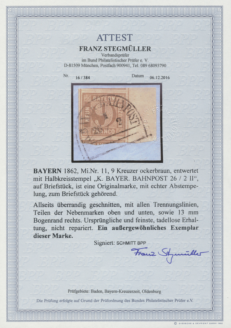 Brfst Bayern - Marken Und Briefe: 1862: 9 Kreuzer, Ockerbraun , Auf Dekorativem Briefstück übergehend Entw - Andere & Zonder Classificatie