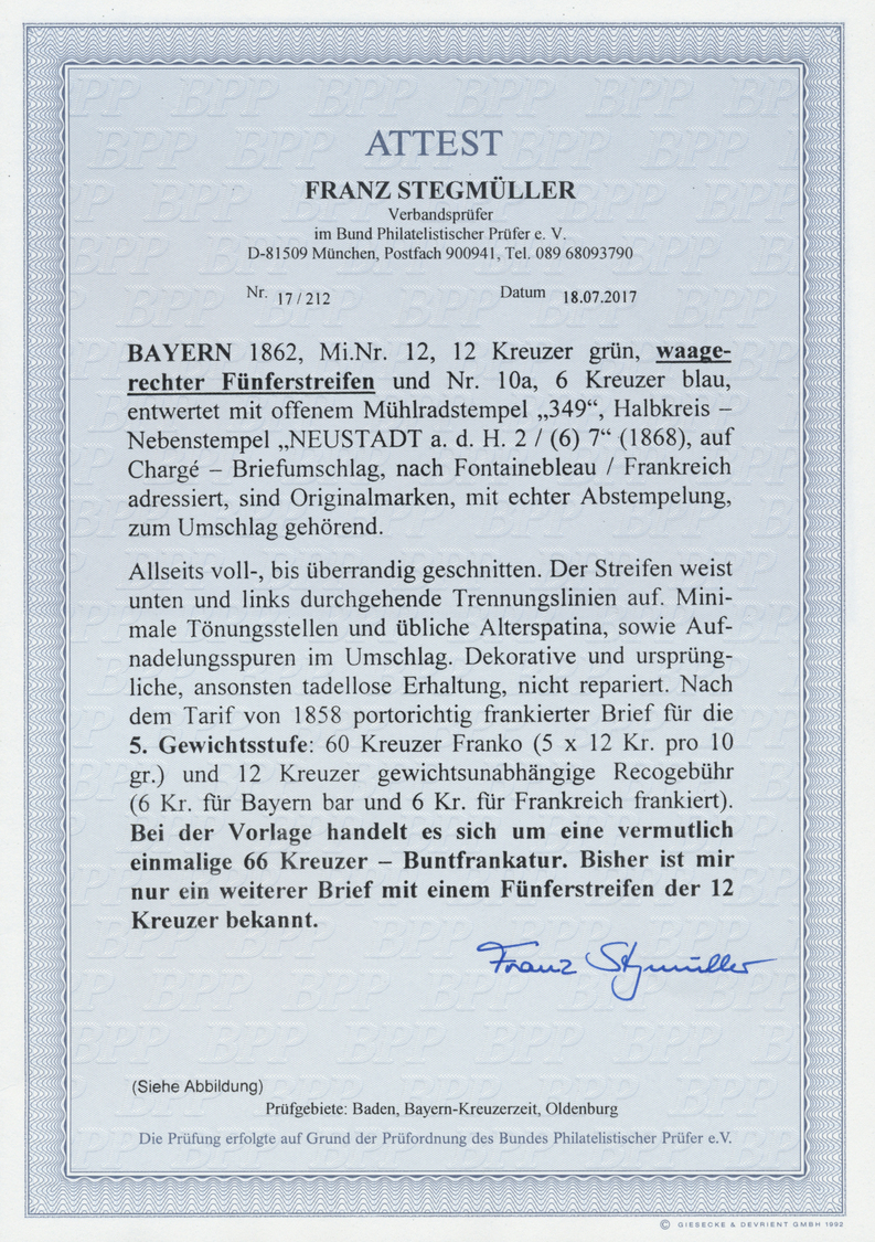 Br Bayern - Marken Und Briefe: 1862, Briefumschlag Mit 12 Kreuzer Grün Im WAAGRECHTEN FÜNFERSTREIFEN So - Andere & Zonder Classificatie