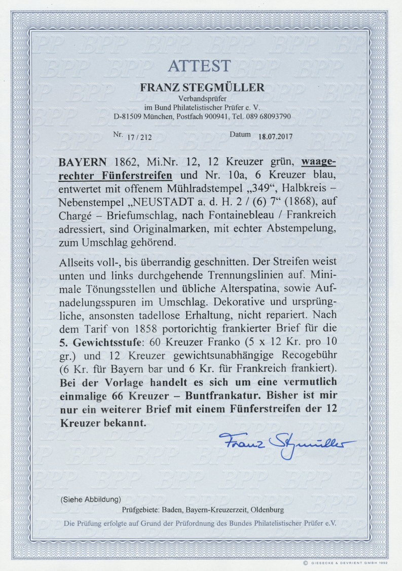 Br Bayern - Marken Und Briefe: 1862, Briefumschlag Mit 12 Kreuzer Grün Im WAAGRECHTEN FÜNFERSTREIFEN So - Autres & Non Classés