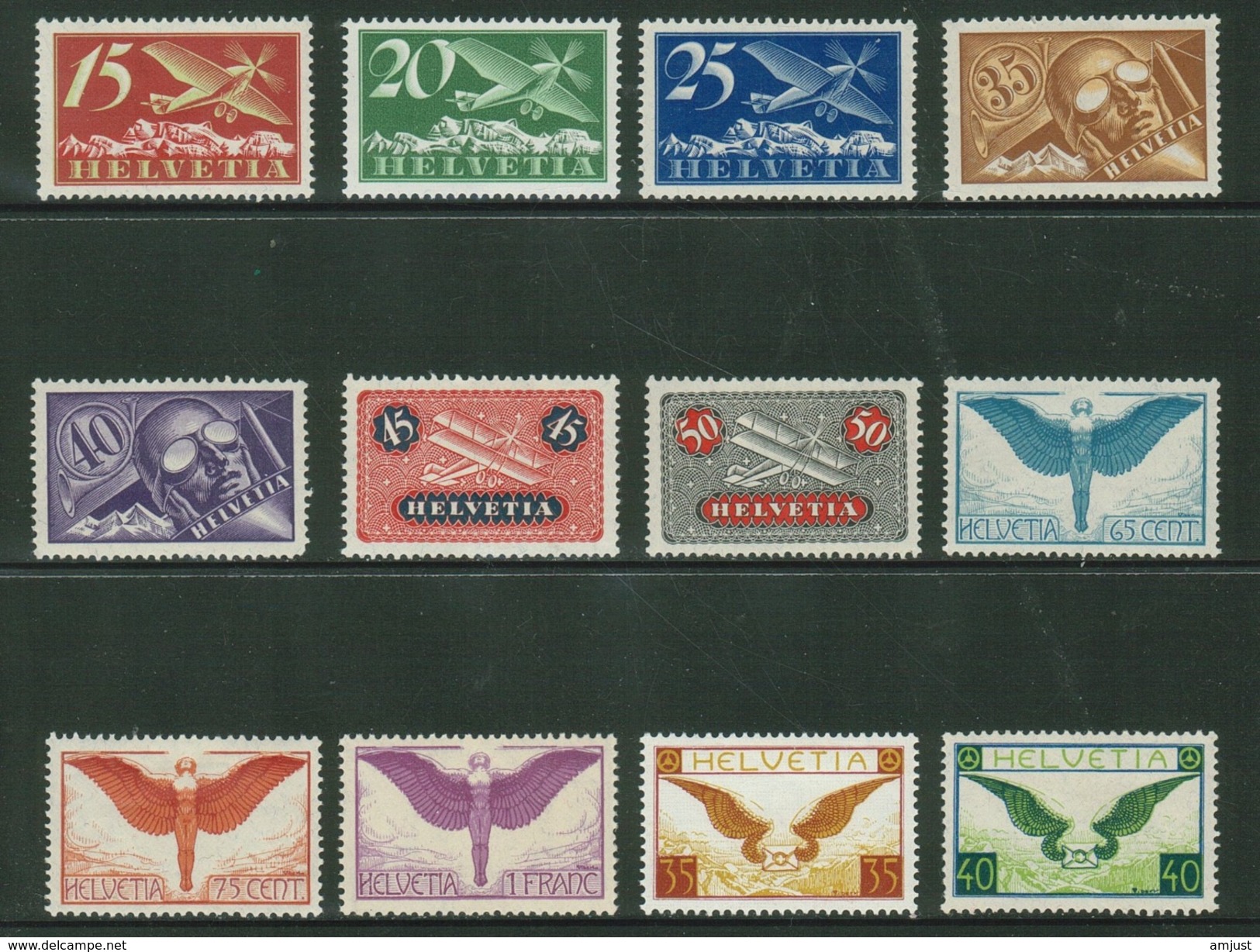 Suisse // Schweiz // Switzerland //  Poste Aérienne   // Lot De 12 Timbres De  Poste Aérienne Avec Charnières ( 718.--) - Ungebraucht