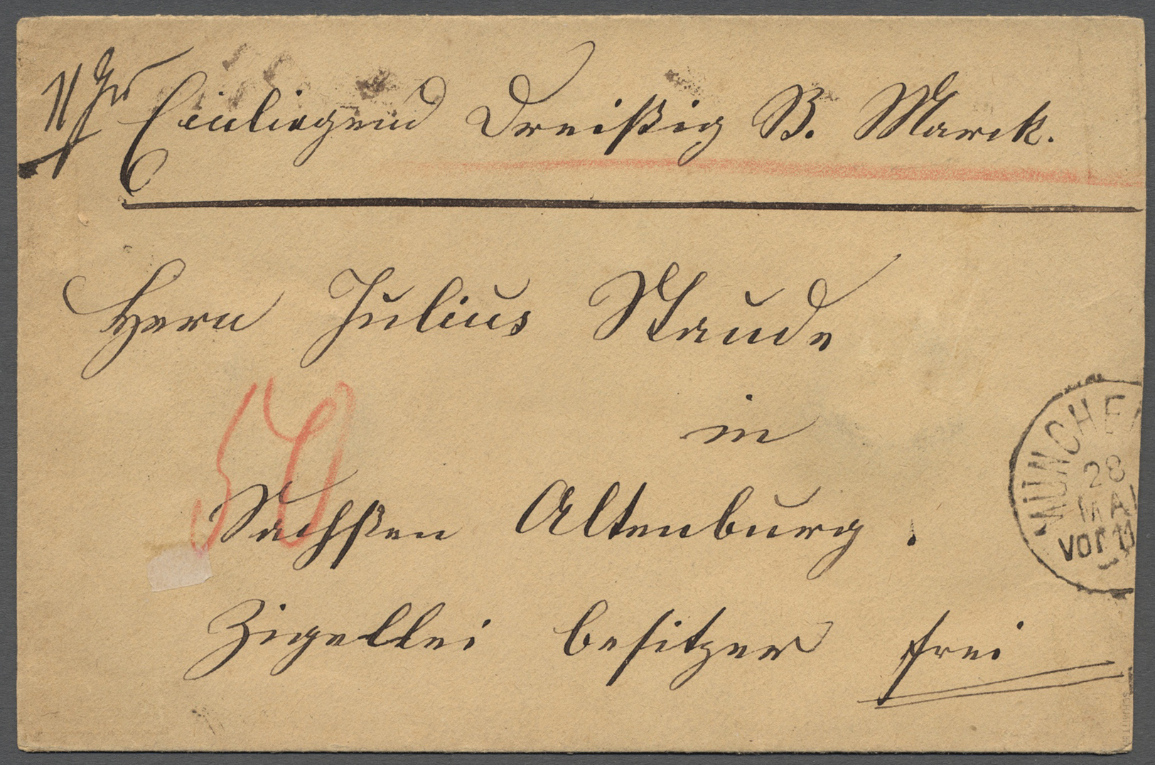 Br Bayern - Marken Und Briefe: 1876, 50 Pfg. Ziegelrot, Rückseitig Als Einzelfrankatur Auf Wertbrief (M - Andere & Zonder Classificatie