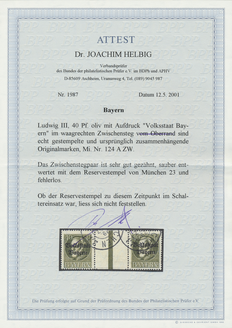 O Bayern - Marken Und Briefe: 1919. 50 Pf Ludwig III "Volksstaat Bayern" Im Waagr. Zwischenstegpaar, G - Andere & Zonder Classificatie