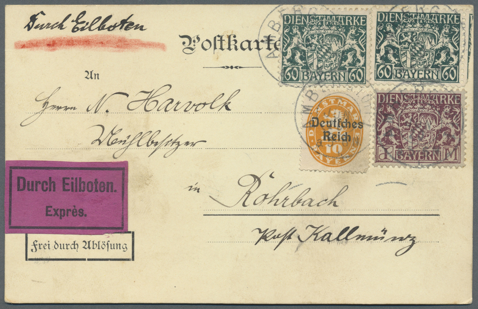 Bayern - Dienstmarken: 1916, 1 M. Dunkelbraunpurpur, Zwei Einzelwerte 60 Pfg. Schwarzlichbläulichgrü - Andere & Zonder Classificatie