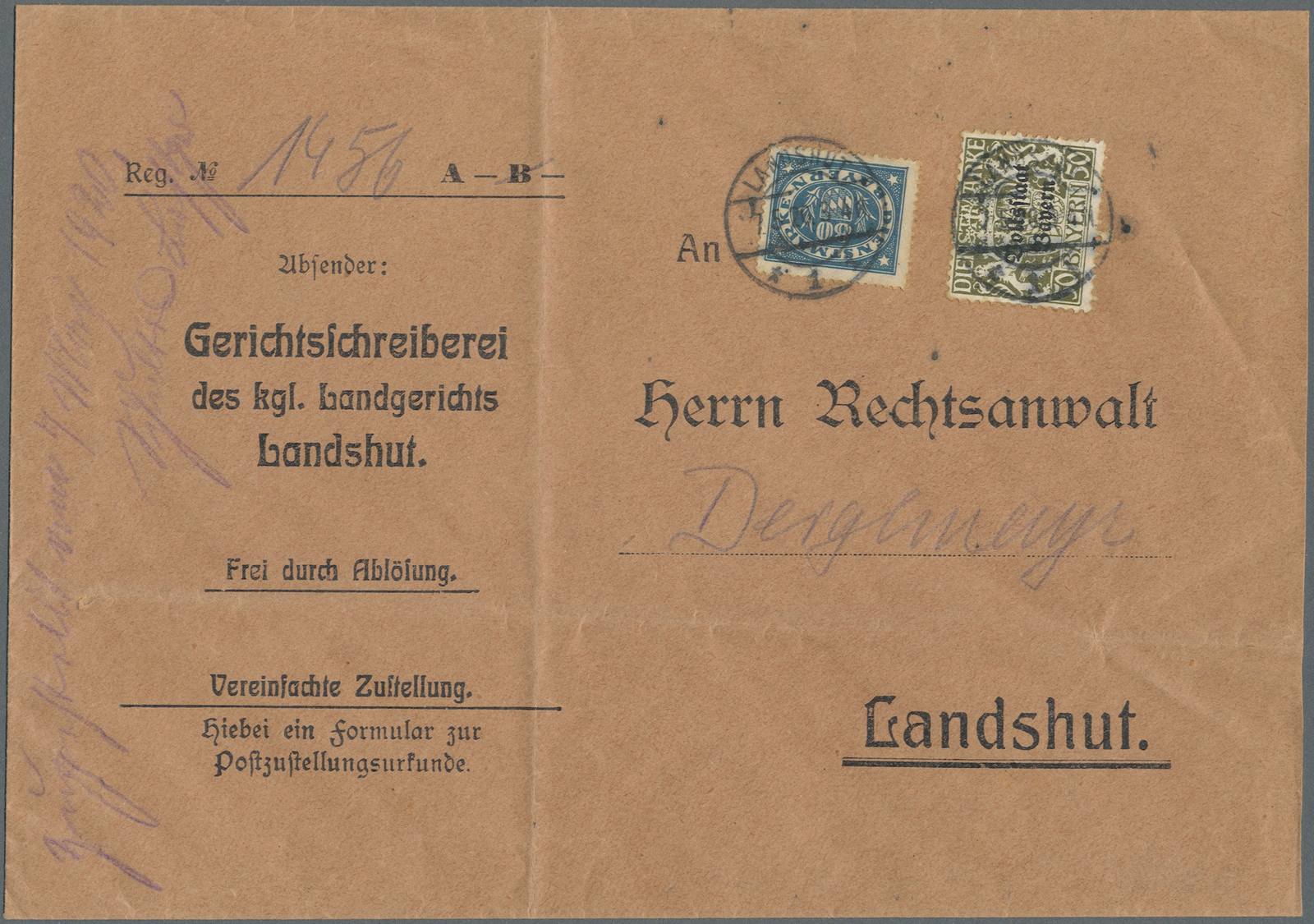 Br Bayern - Dienstmarken: 1920, 80 Pf. Dienst Abschied Mit 50 Pf. Volksstaat Auf Portor. Orts-Zustellur - Autres & Non Classés