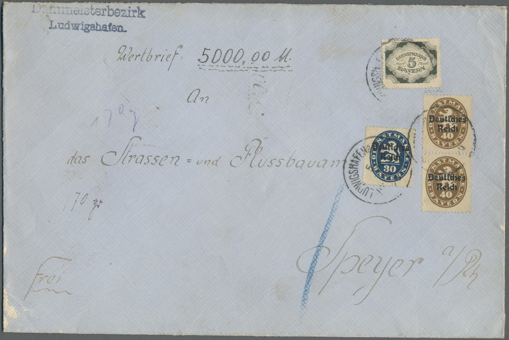 Br Bayern - Dienstmarken: 1920, Bayern, Dienst-Abschiedsausgabe, 5 Mark Grünschwarz Sowie 1920, Deutsch - Andere & Zonder Classificatie