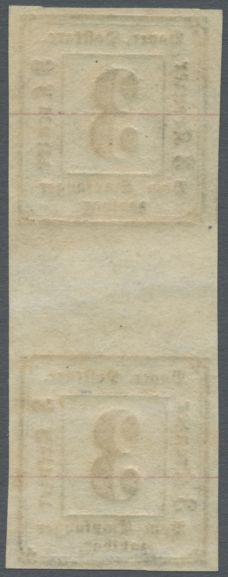 ** Bayern - Portomarken: 1862, 3 Kreuzer Schwarz Auf Weiß Geschnitten Im Senkrechten Paar Mit 14 Mm Bre - Other & Unclassified