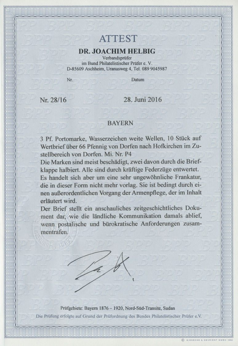 Br Bayern - Portomarken: 1878, Unfrankierter Wertbrief über 66 Pfennig Mit K1 DORFEN / 5.3. Nach Hofkir - Other & Unclassified
