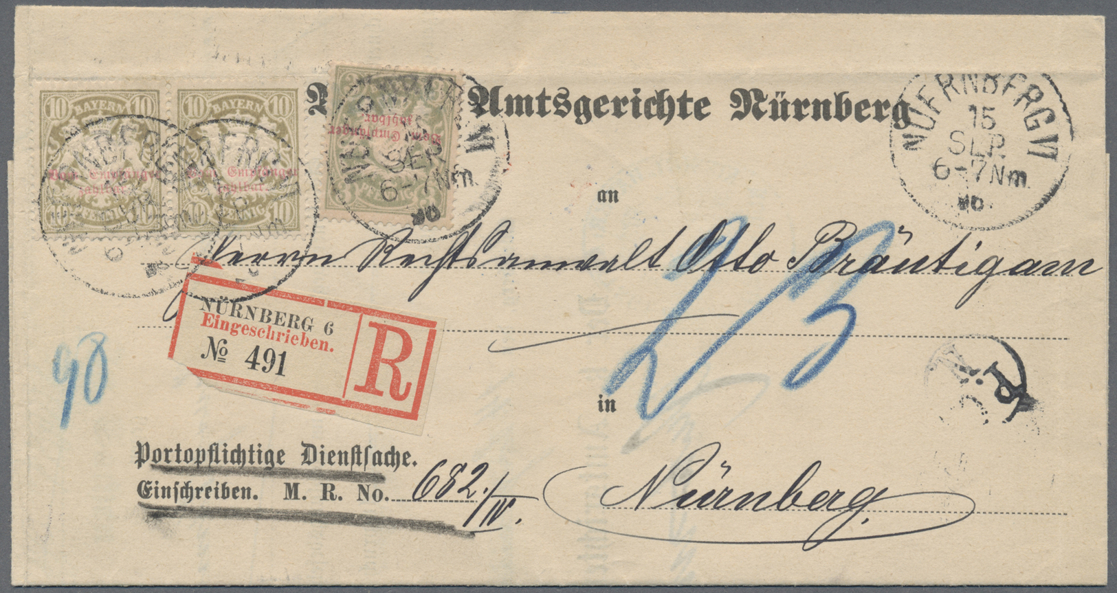 Br Bayern - Portomarken: 1888/95, Porto 3 Pfennig Grau Mit äußerst Seltenem KOPFSTEHENDEM Aufdruck Zusa - Other & Unclassified