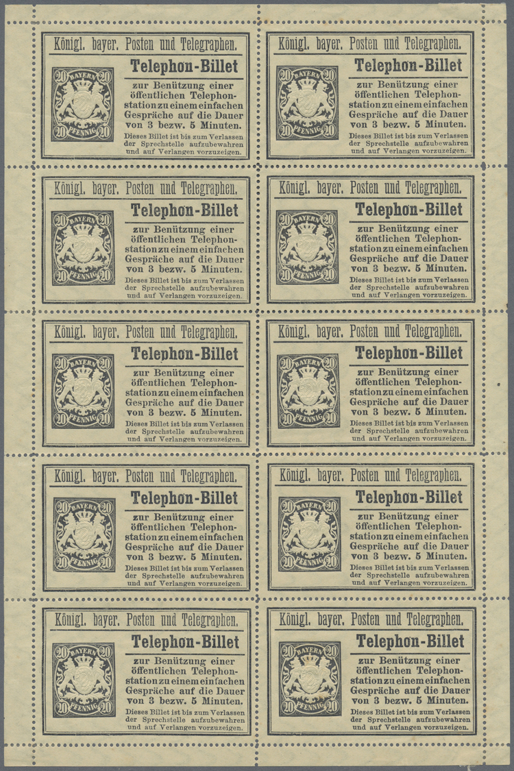 (*) Bayern - Telefon-Billets: 1893, 20 Pfg Im Originalbogen Ungebraucht Ohne Gummi Wie Verausgabt, Der B - Andere & Zonder Classificatie