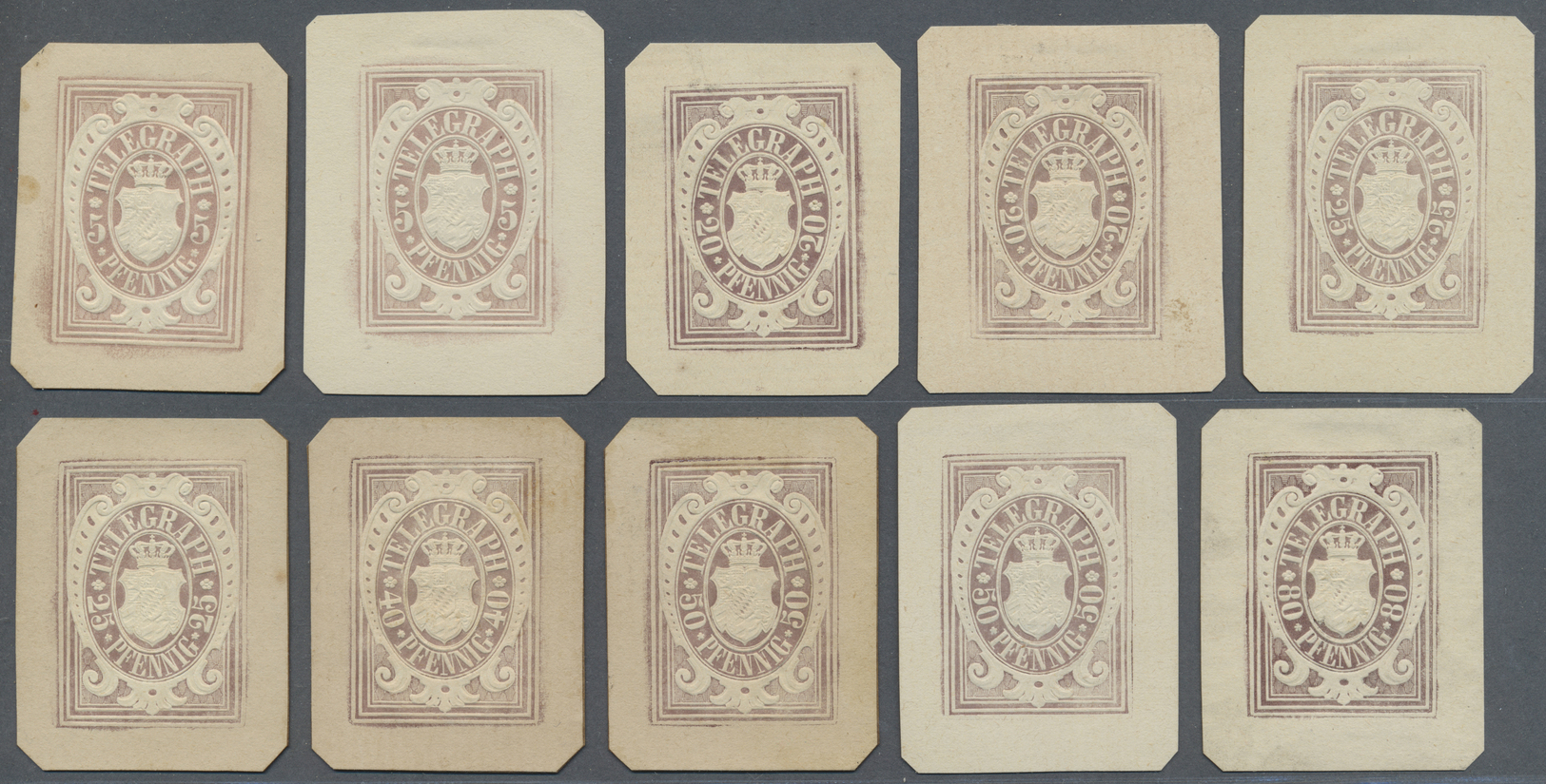 (*) Bayern - Telegrafenmarken: 1876, 17 Ungezähnte Vorlagedrucke Je Als Einzelabzüge In Verschiedenen Br - Andere & Zonder Classificatie
