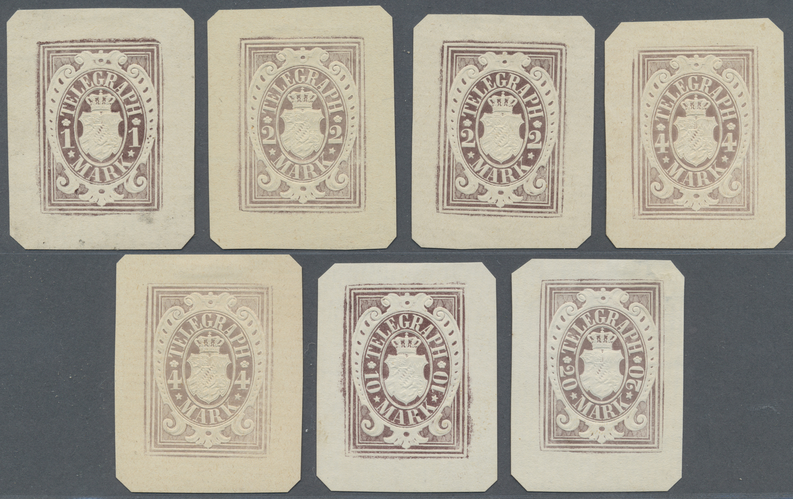 (*) Bayern - Telegrafenmarken: 1876, 17 Ungezähnte Vorlagedrucke Je Als Einzelabzüge In Verschiedenen Br - Andere & Zonder Classificatie
