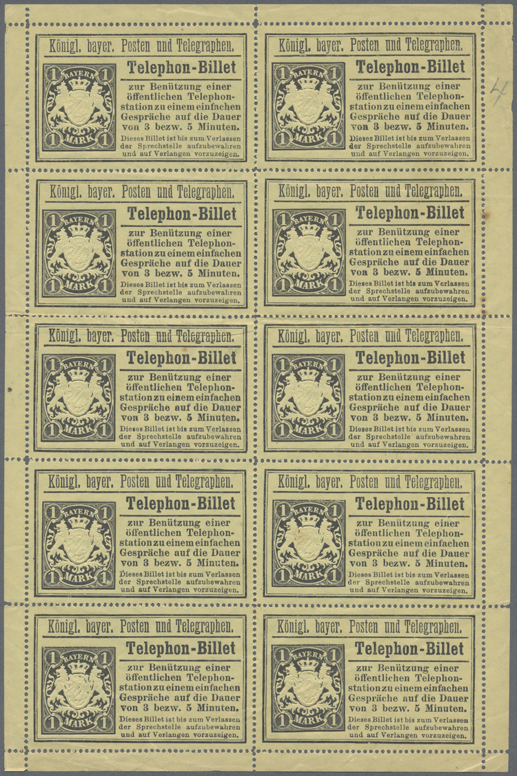 (*) Bayern - Ganzsachen: 1894, 1 Mark Im Originalbogen Ungebraucht Ohne Gummi Wie Verausgabt, Der Bogen - Andere & Zonder Classificatie