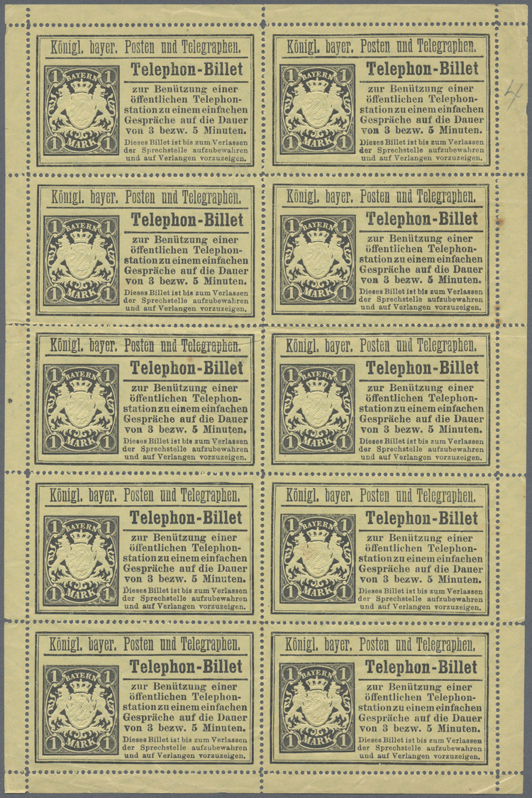 (*) Bayern - Ganzsachen: 1894, 1 Mark Im Originalbogen Ungebraucht Ohne Gummi Wie Verausgabt, Der Bogen - Autres & Non Classés