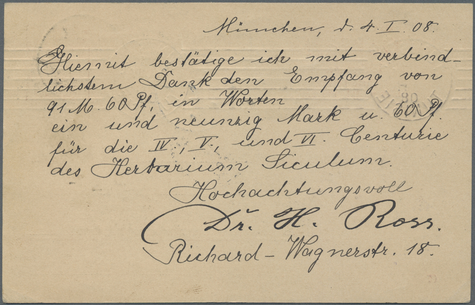 GA Bayern - Ganzsachen: 1903, 10 Pfg. Ganzsachenkarte Bedarfsgebraucht Aus "MÜNCHEN 4.JAN.08" Nach Lund - Autres & Non Classés