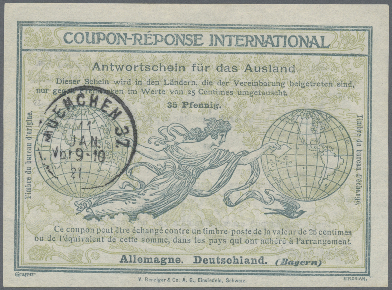 GA Bayern - Ganzsachen: 1908/1921, 4 Antwortscheine Für Das Ausland Mit IAS2 Mit Nürnberg/Leipzig Sowie - Autres & Non Classés