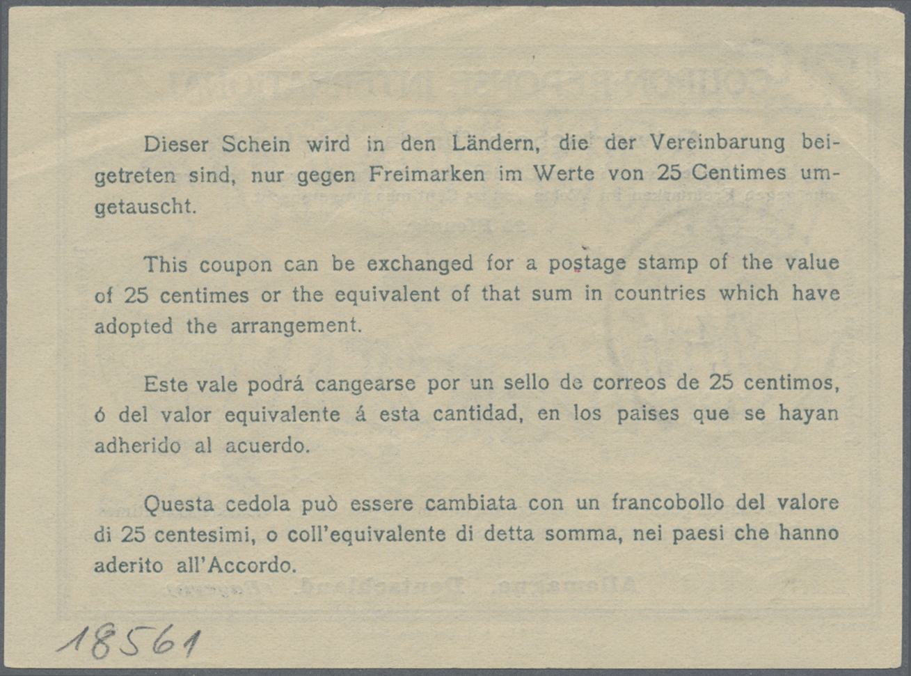 GA Bayern - Ganzsachen: 1908/1921, 4 Antwortscheine für das Ausland mit IAS2 mit Nürnberg/Leipzig sowie