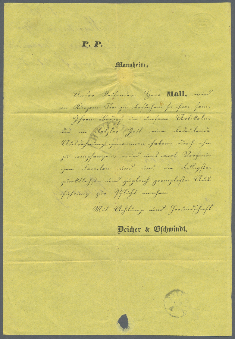 Br Bayern - Besonderheiten: 1846, Halbkreisstempel "BAYREUTH" Auf Seltenem Gelbem Vertreter-Avis In Lit - Andere & Zonder Classificatie