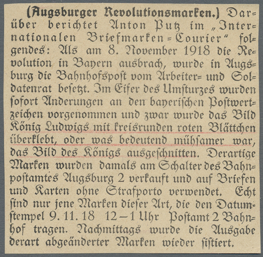 Brfst Bayern - Besonderheiten: 1918, "Augsburger Revolutionsmarken", 3 Pfg. Und 2 1/2 Auf 2 Pfg. Ludwig II - Andere & Zonder Classificatie