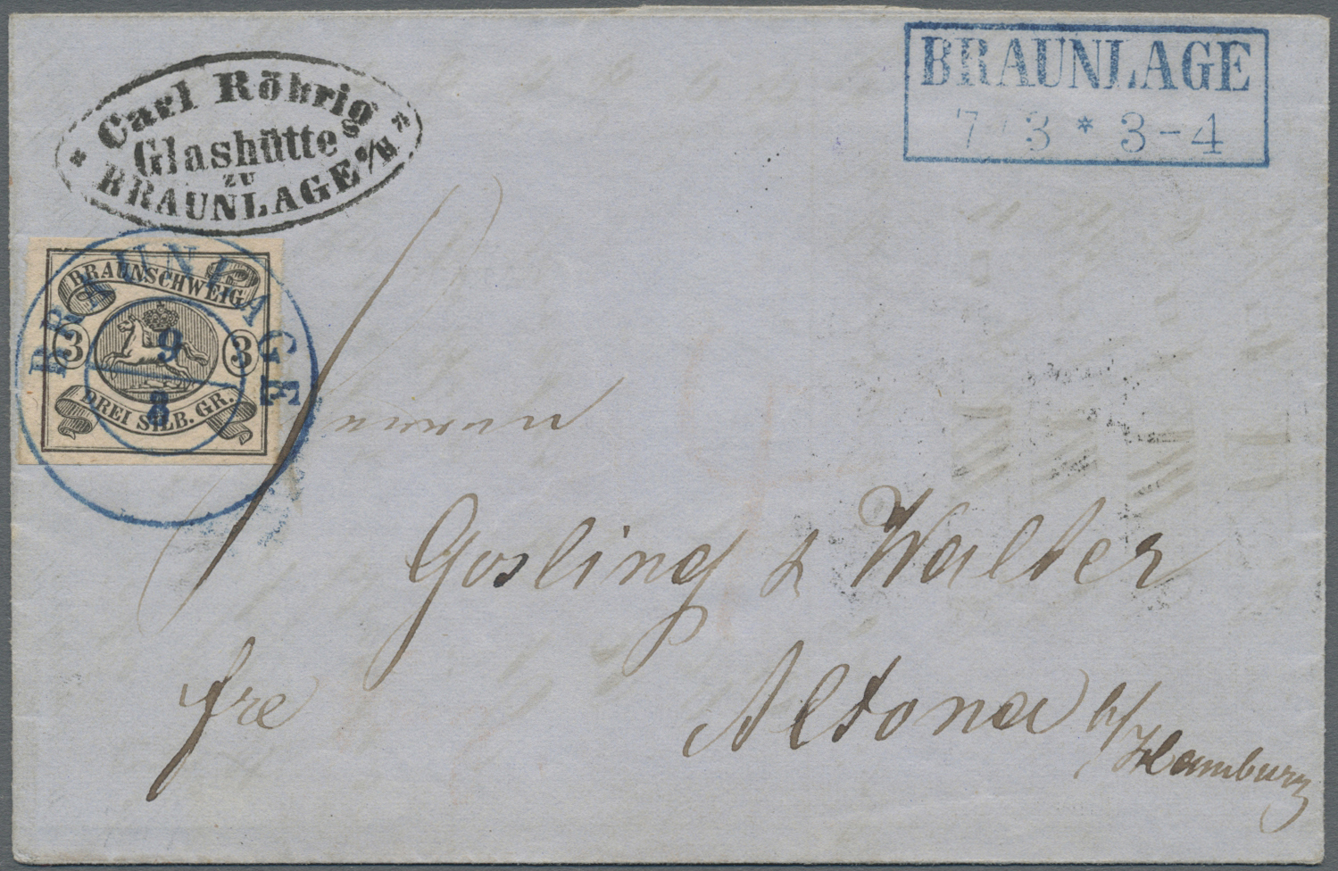 Br Braunschweig - Marken Und Briefe: 1853. 3 Sgr. Schwarz Auf Mattrosa, Mi.-Nr. 8a Als Zweidrittelung A - Brunswick