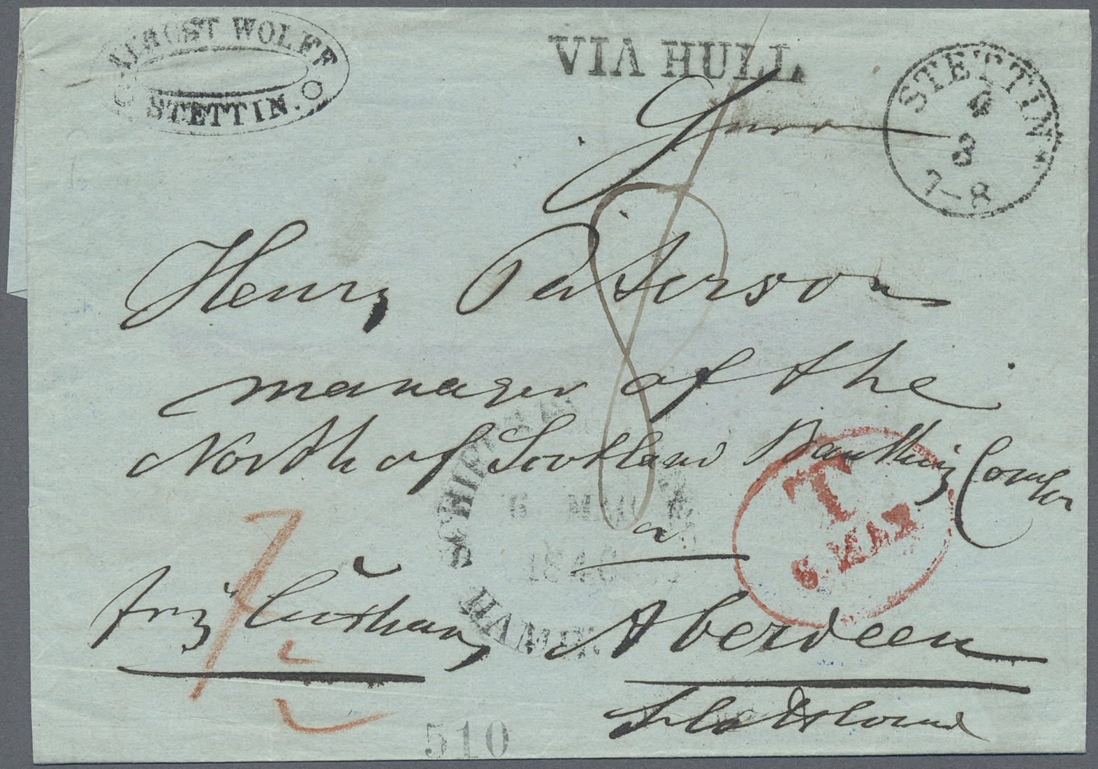 Br Hamburg - Vorphilatelie: 1846, Schiffsbrief (Rücks. Mgl./Teil Fehlt) Von HAMBURG Nach Aberdeen Mit " - [Voorlopers