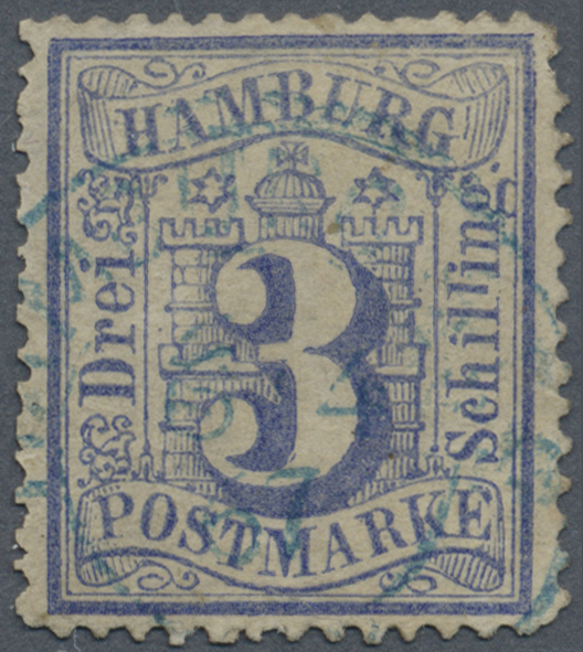 O Hamburg - Marken Und Briefe: 1864, 3 Schilling Ultramarin, Gezähnt Mit Seltenem Plattenfehler: Zweit - Hamburg