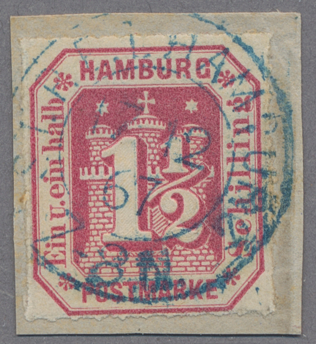 O/Brfst Hamburg - Marken Und Briefe: 1866, 1 1/2 Schilling, Karmin, Auf Briefstück Mit Blauem DKr ST.P.E.1 H - Hamburg