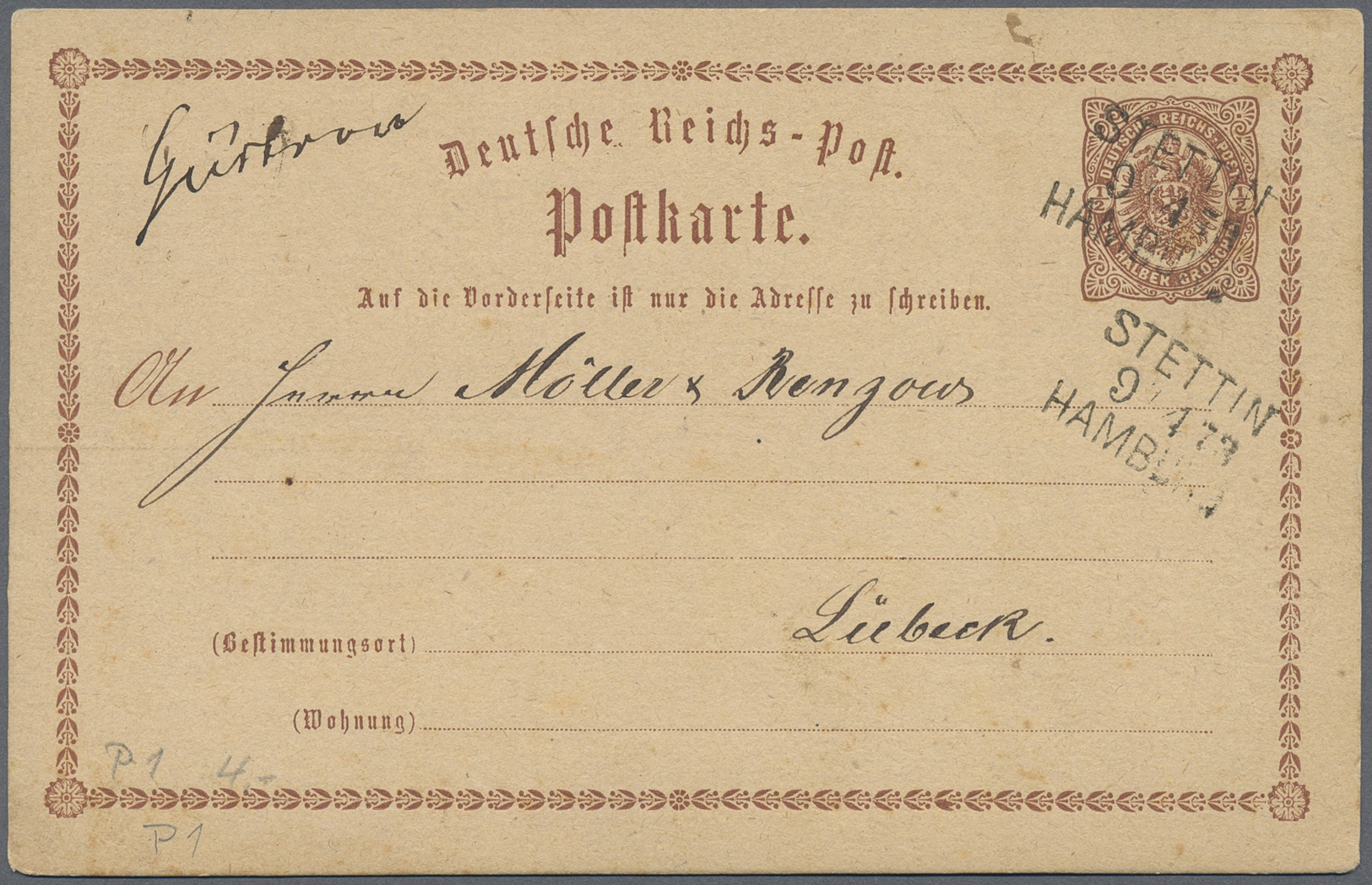 GA Hamburg - Stempel: 1873/1879, Sechs Ganzsachenkarten je mit L3 Bahnpoststempeln und verschiedenen Üb