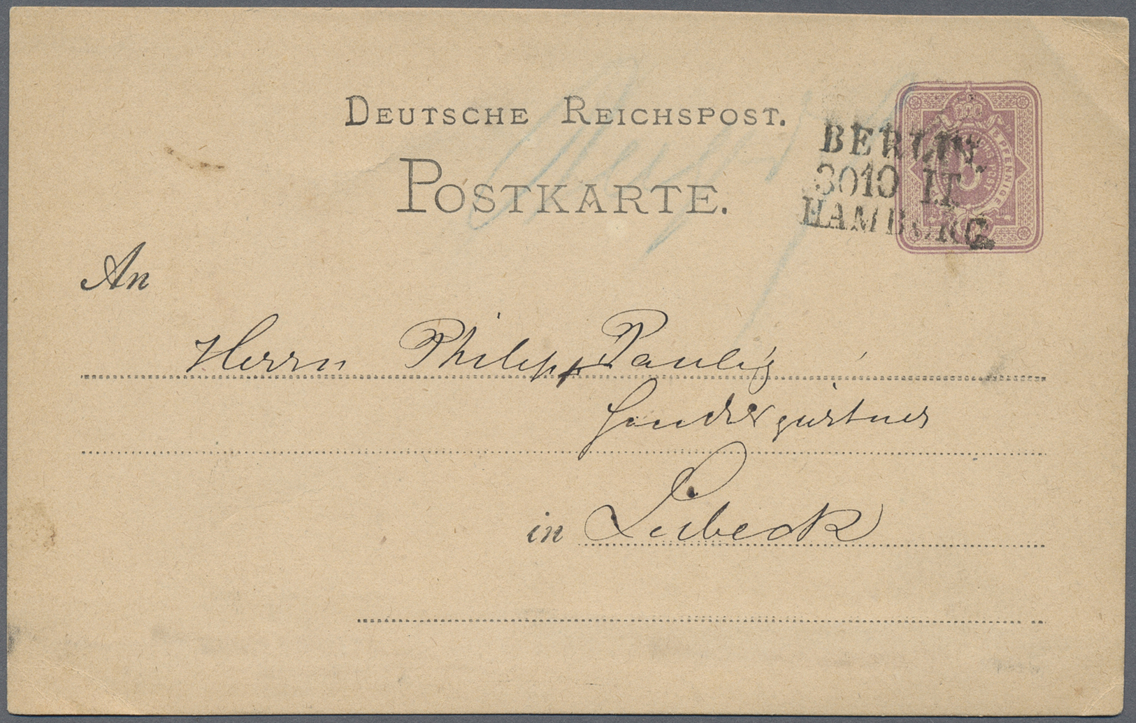 GA Hamburg - Stempel: 1873/1879, Sechs Ganzsachenkarten je mit L3 Bahnpoststempeln und verschiedenen Üb