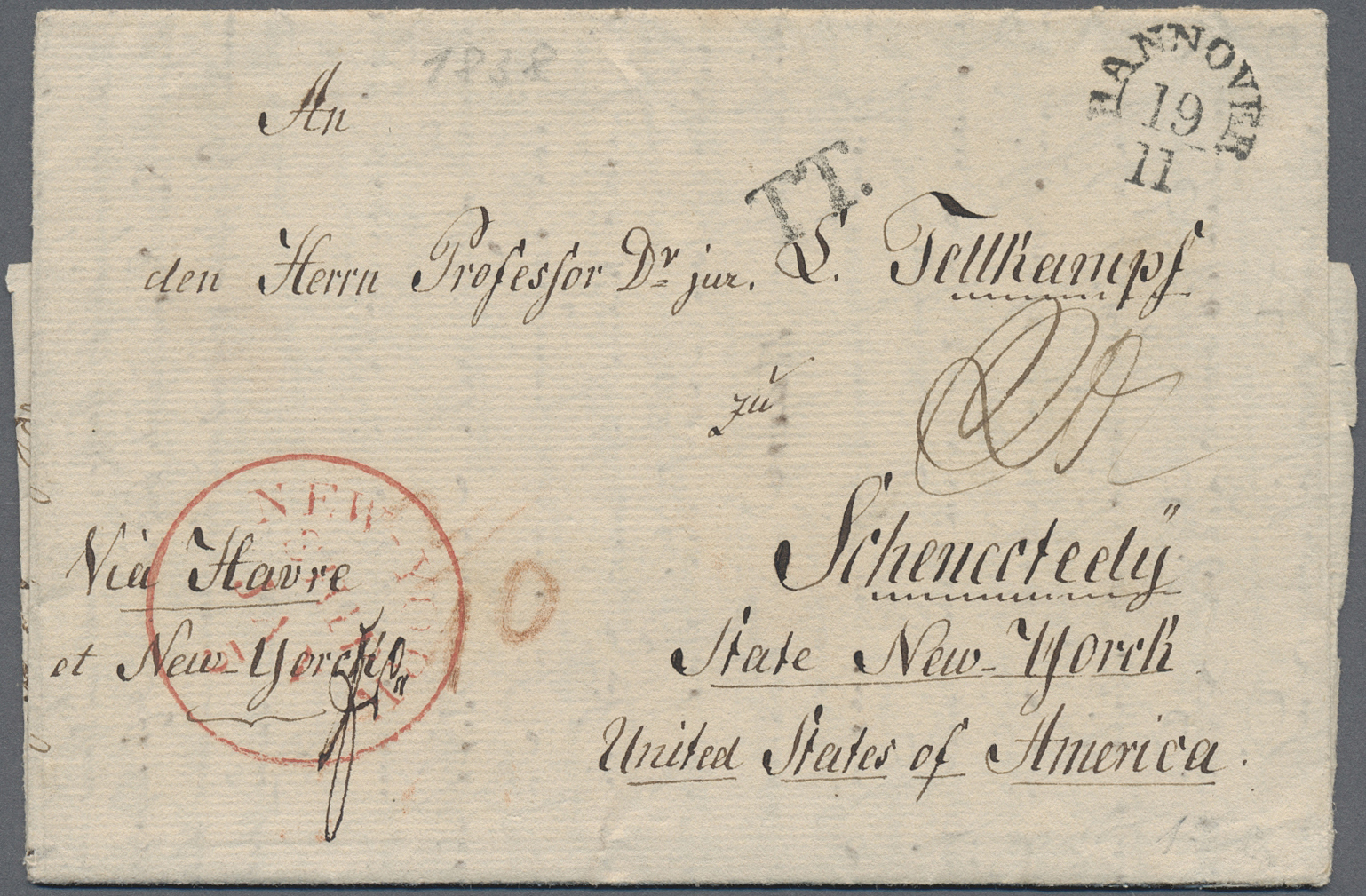 Br Hannover - Vorphilatelie: 1838, Privatbrief Ab HANNOVER Via PARIS Mit Transitstempel "T.T." Via Le H - [Voorlopers