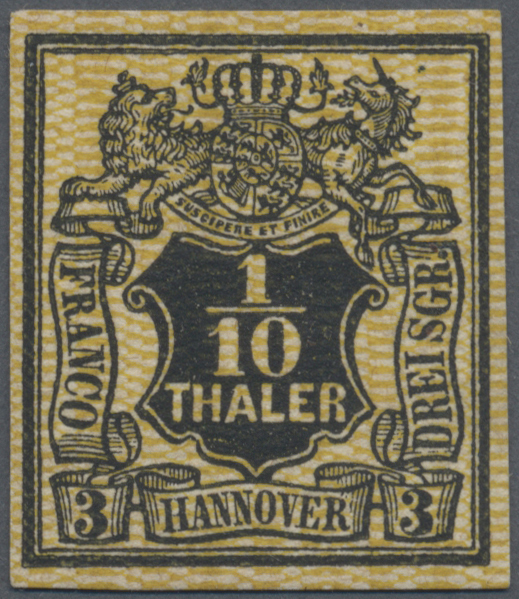 * Hannover - Marken Und Briefe: 1855, Probedruck 1/10 Thaler Mit Engmaschigem Olivgelbem Netzwerk, Ung - Hanover