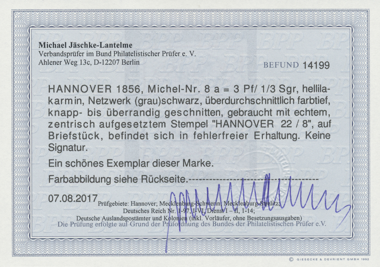 O Hannover - Marken Und Briefe: 1856, 3Pfg. /1/3 Sgr.,  Netzwerk Grauschwarz, Ideal Zentrisch Gest. "H - Hanover