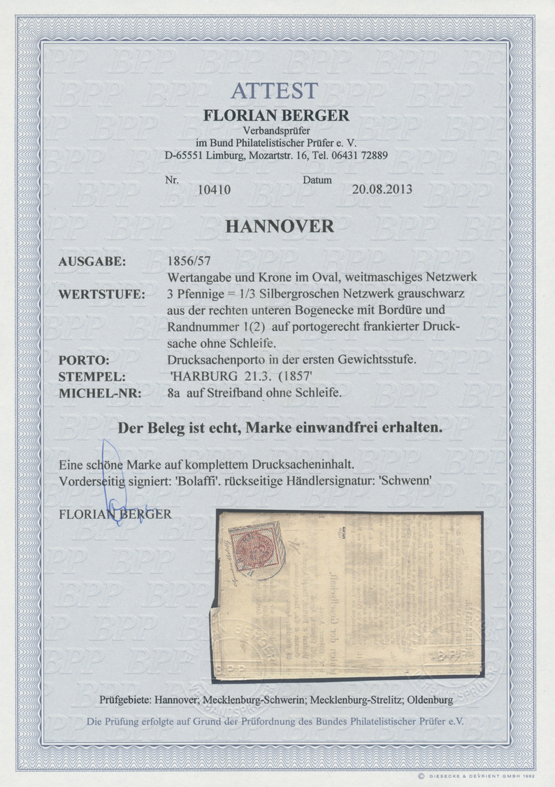 Br Hannover - Marken Und Briefe: 1856/57, 3 Pfennige/½ Sgr. Mit Grauschwarzem Netzwerk Aus Der Rechten - Hanover