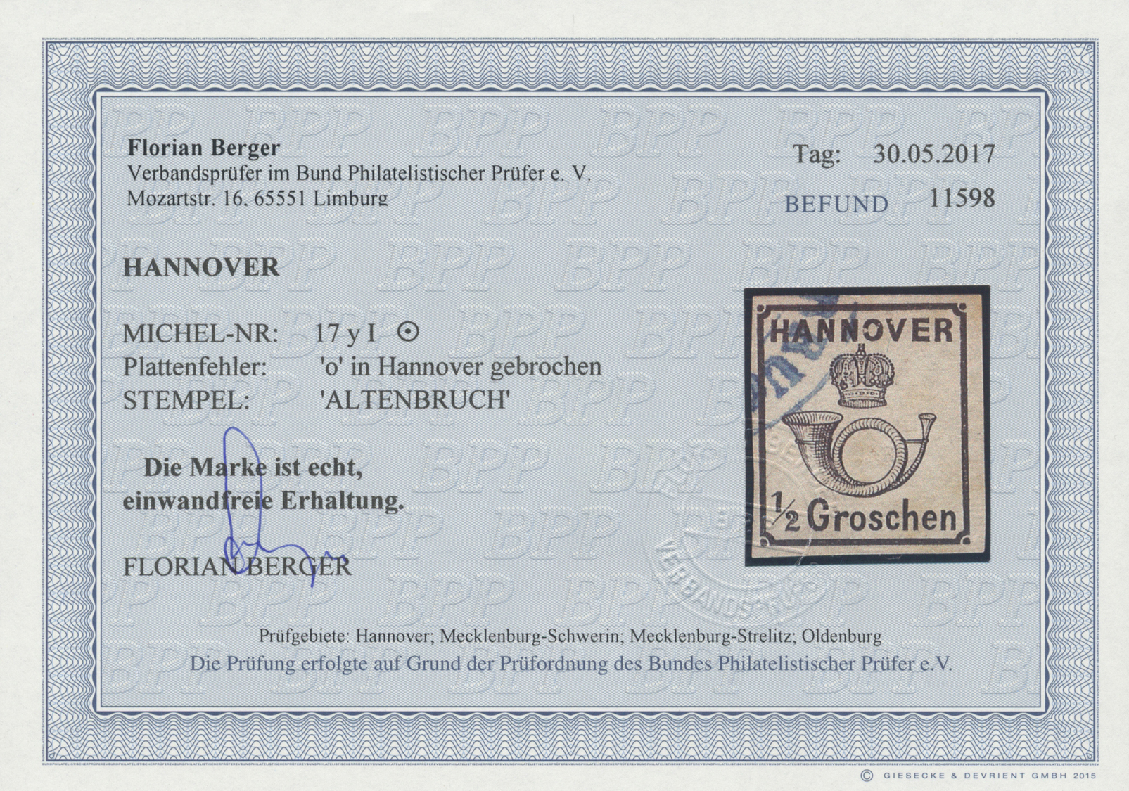 O Hannover - Marken Und Briefe: 1860,  1/2 Gr. Schwarz, Weiße Gummierung, Breitrandiges Farbfrisches K - Hanover