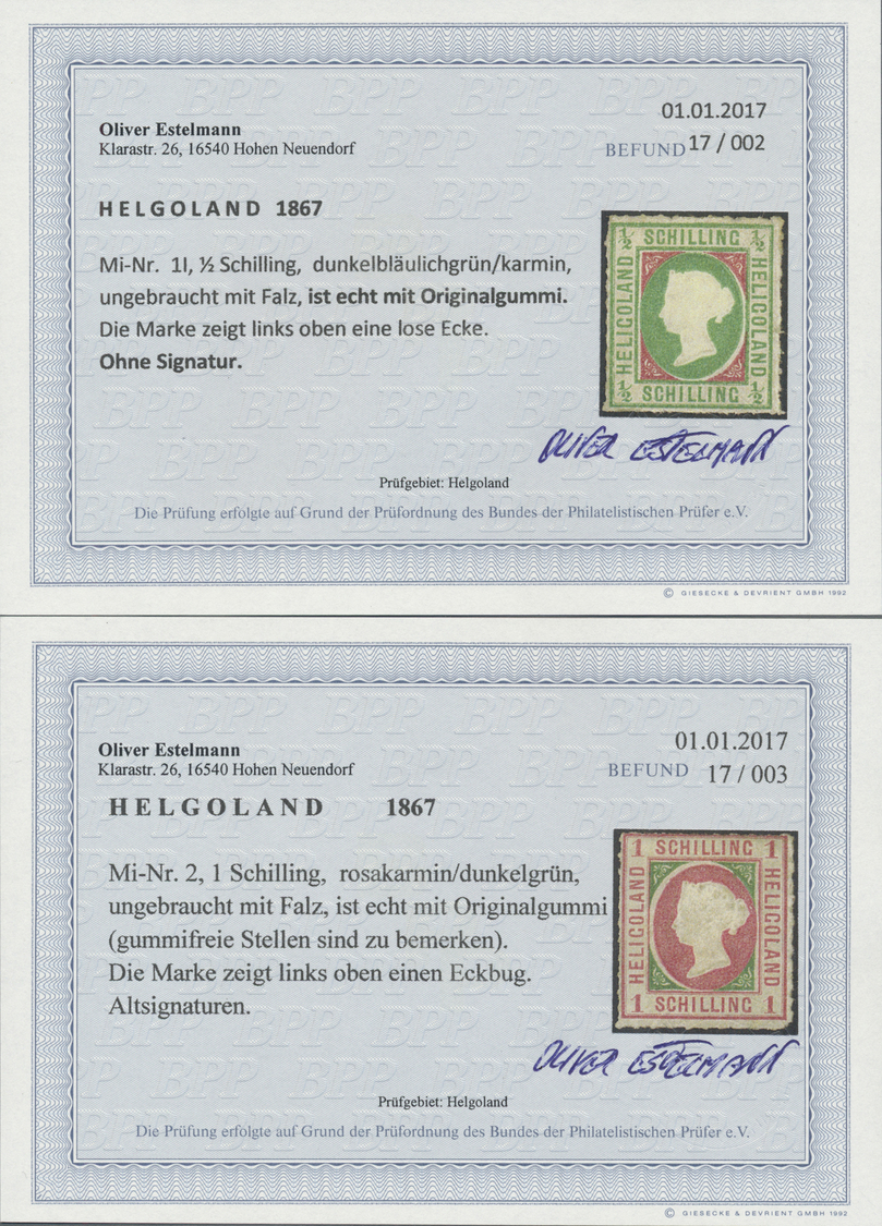 * Helgoland - Marken Und Briefe: 1867, Victoria Ovalausgabe ½ S (Kopftype I) Und 1 S Durchstochen, Bei - Heligoland