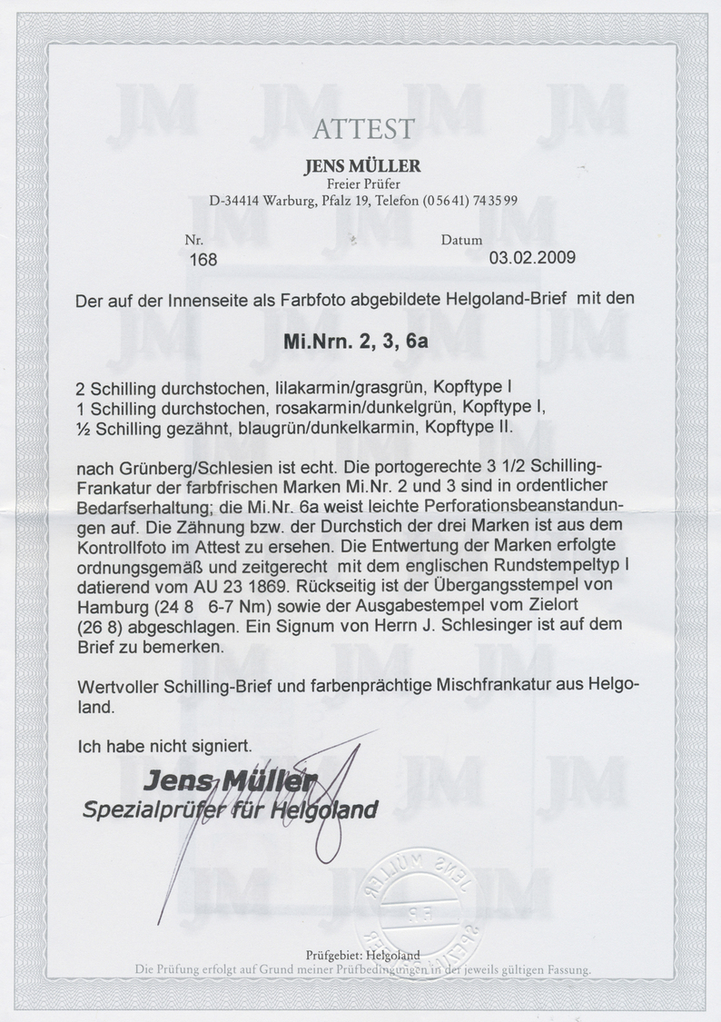 Br Helgoland - Marken Und Briefe: 1867, Königin Viktoria 1 Sh Und 2 Sh. Mit Durchstich Und 1869, 1 Sh. - Heligoland