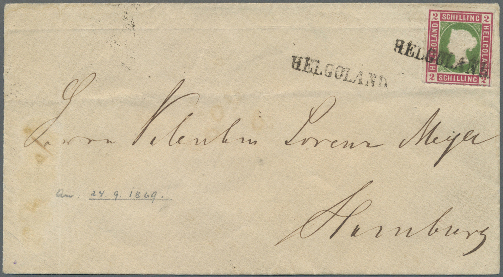Br Helgoland - Marken Und Briefe: 1867, Königin Viktoria 2 Sh. Lilakarmin/dunkelgelblichgrün Als Einzel - Héligoland