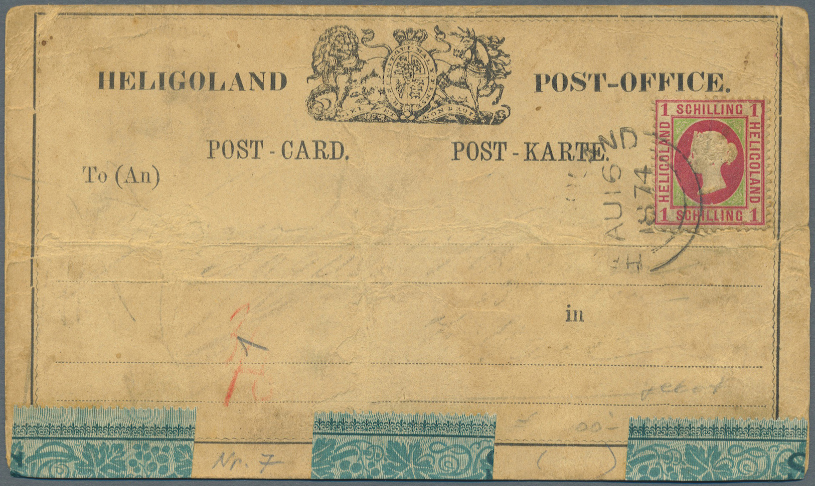 Br Helgoland - Marken Und Briefe: 1871/1873, 1 S Karmin Als EF Auf Postkarte Von 1874, Marke Soweit Erk - Héligoland