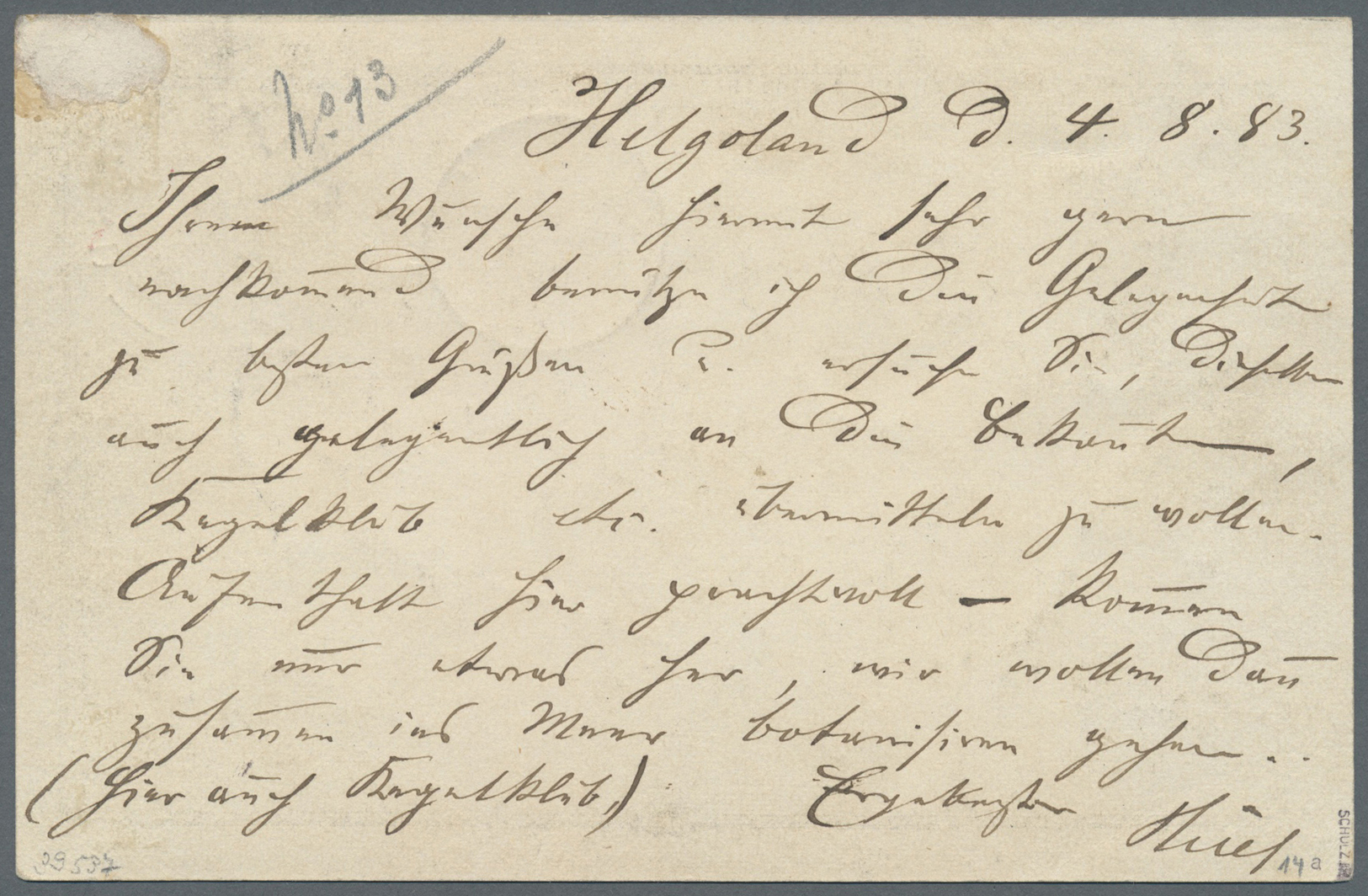 GA Helgoland - Marken Und Briefe: 1883, 1 1/2 P./10 Pfg. Freimarke Dunkelgrün/dunkelilakarmin Mit Runds - Héligoland