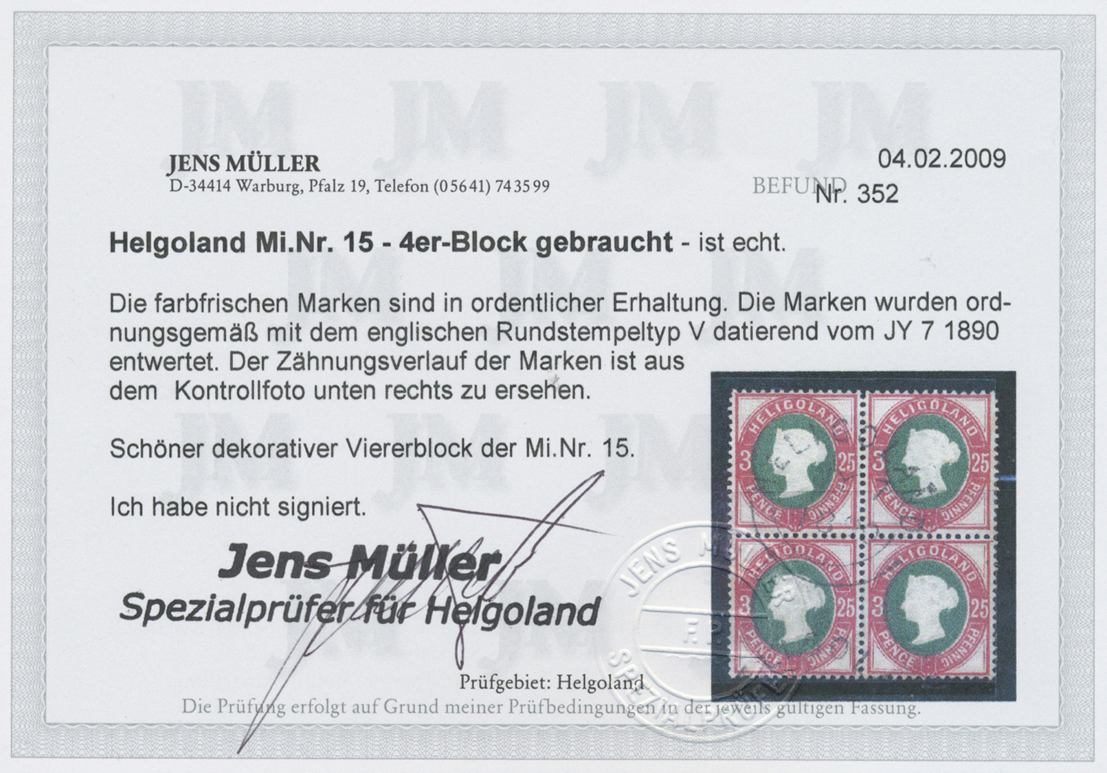 /O Helgoland - Marken Und Briefe: 1875, Ein VIERERBLOCK 3 P/25 Pf. Lilakarmin/grün Mit Rundstempel "HEL - Héligoland