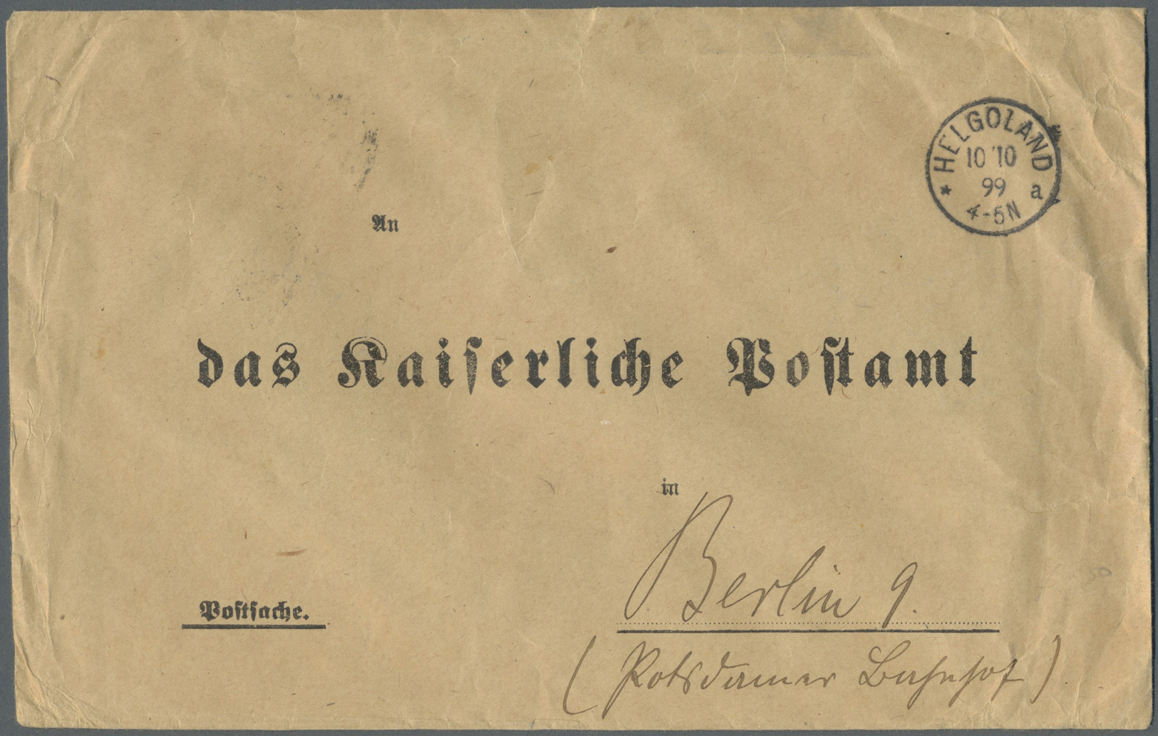 Br Helgoland - Stempel: 1899, Vordruckumschlag "Postsache" Und "An Das Kasiserliche Postamt In .." Mit - Héligoland