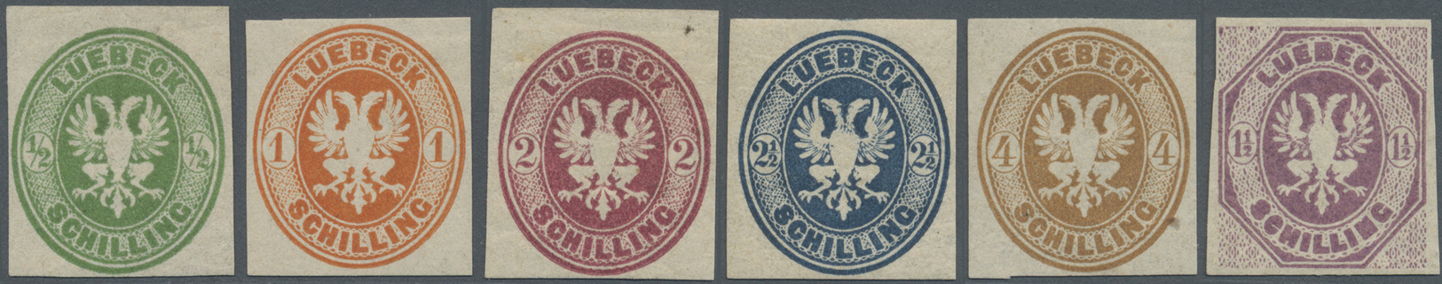 * Lübeck - Marken Und Briefe: 1872, 1/2 S. - 4 S. Wappen Von Lübeck Im Oval Als Ungebrauchter Neudruck - Luebeck