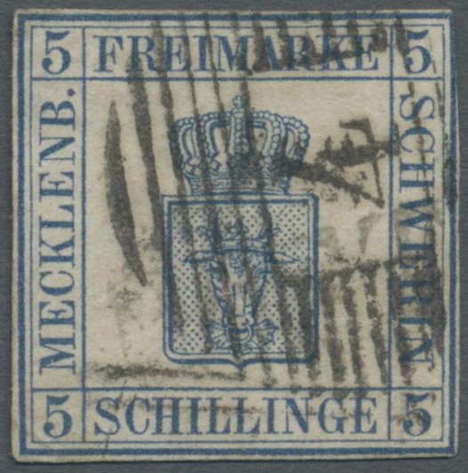 O Mecklenburg-Schwerin - Marken Und Briefe: 1856, 5 S Blau Sauber Gestempelt Mit BELGISCHEM NUMMERNSTE - Mecklenbourg-Schwerin