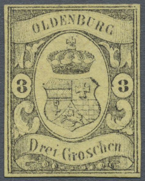 (*) Oldenburg - Marken Und Briefe: 1859, 3 Gr. Schwarz Auf Lebhaftgraugelb, Ungebraucht Ohne Gummi, Alls - Oldenburg