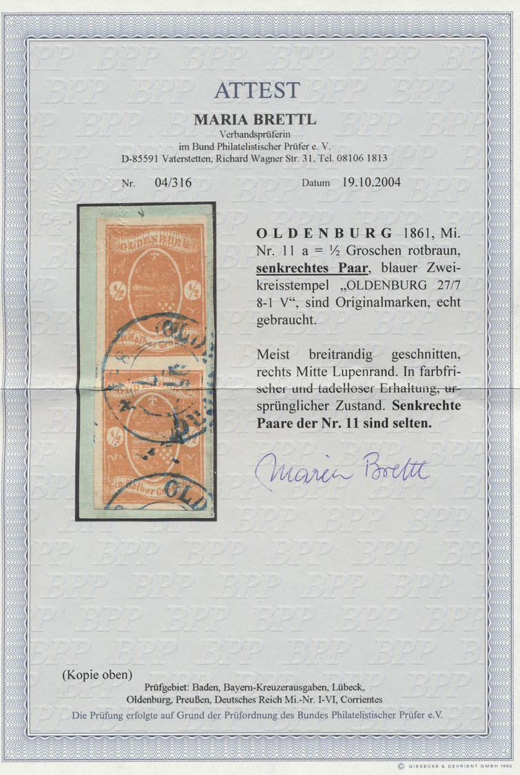 /Brfst Oldenburg - Marken Und Briefe: 1861, ½ Gr. Braunorange/hellrotbraun, Voll/sehr Breitrandiges Senkrec - Oldenbourg