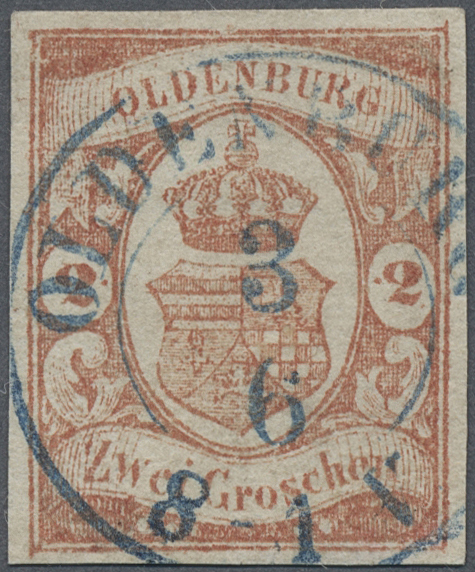 O Oldenburg - Marken Und Briefe: 1861, 2 Gr. Wappen Allseits Breitrandig Und Farbfrisch, Mit Zentrisch - Oldenburg