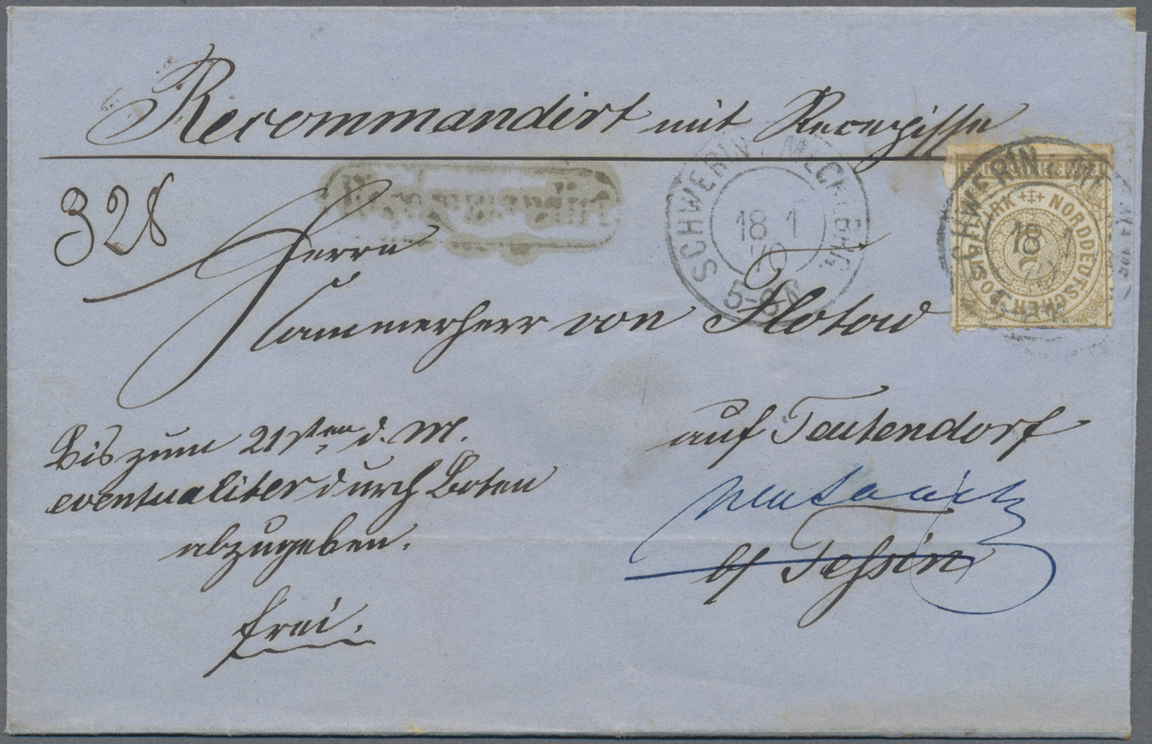 O Preußen - Marken Und Briefe: 1868, 5 Gr. Durchstochen Mit DKr. "SCHWERIN I. MECKLENBURG 18.1.70" Als - Autres & Non Classés