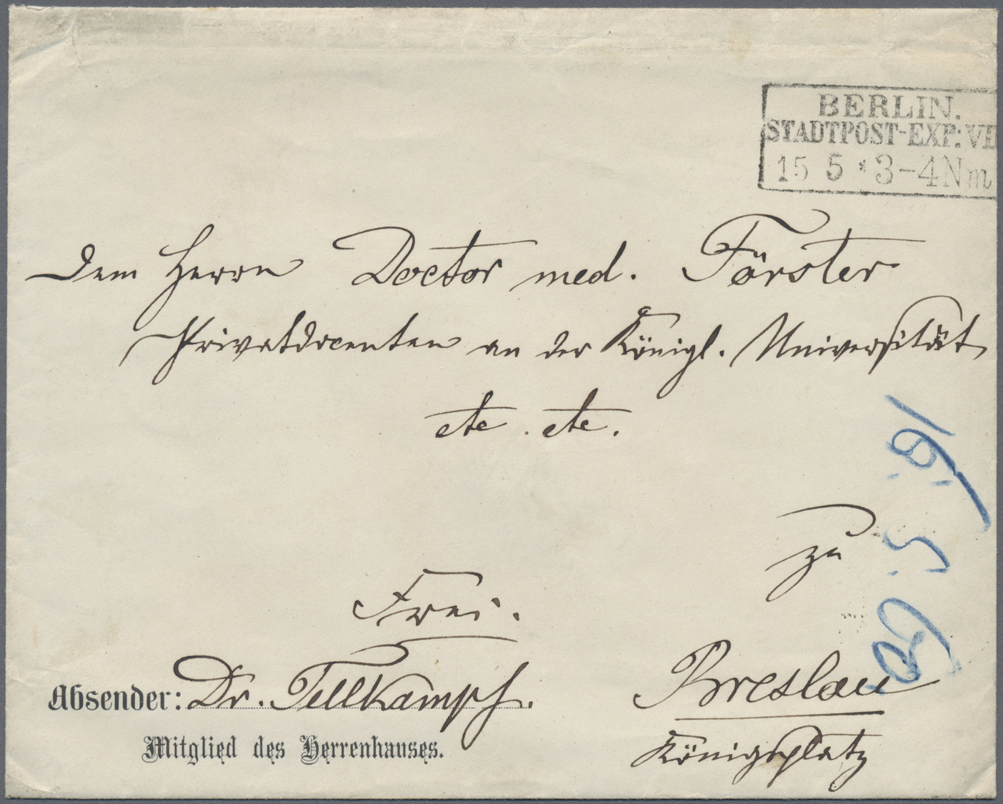 Br Preußen - Besonderheiten: 1860, "BERLIN.STADPOST-EXP.VII 15.3." Klar Auf Portofreiem Briefumschlag M - Andere & Zonder Classificatie