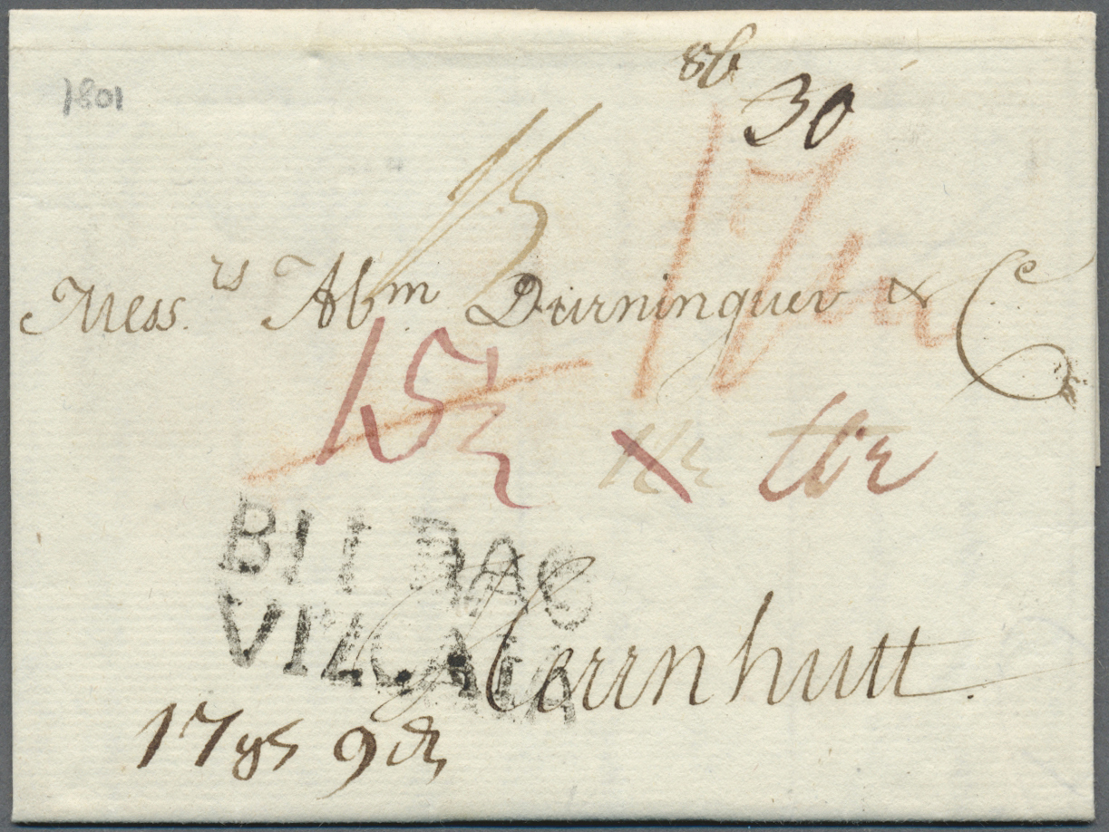 Br Sachsen - Vorphilatelie: 1801, Incoming Mail, Faltbrief Mit L2 BILBAO VIZCAIA Und Diversen Taxen Nac - Vorphilatelie